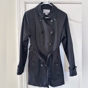 Barr III Black Asymmetrical Double-Breasted Trench Coat with Waist Tie